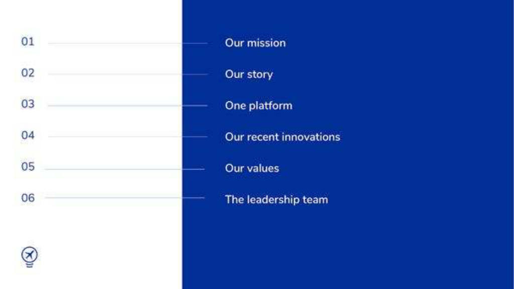 TravelPerk pitch deck, slide 2: Agenda