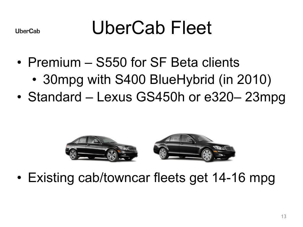 Uber pitch deck, slide 13: Fleet