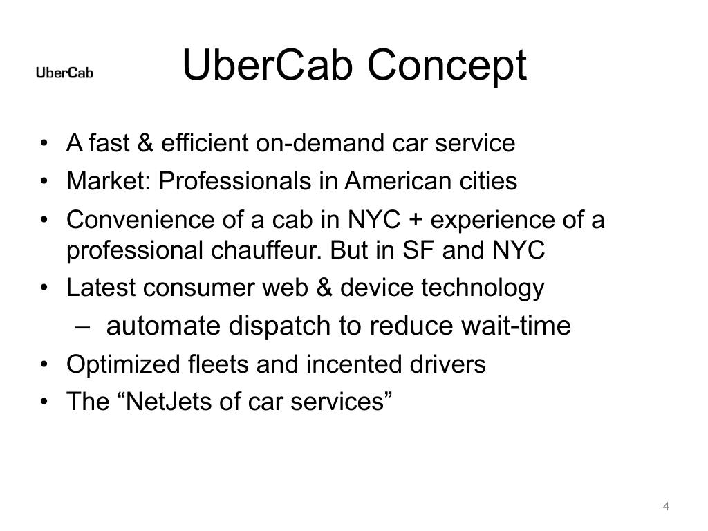 Uber pitch deck, slide 4: UberCab Concept