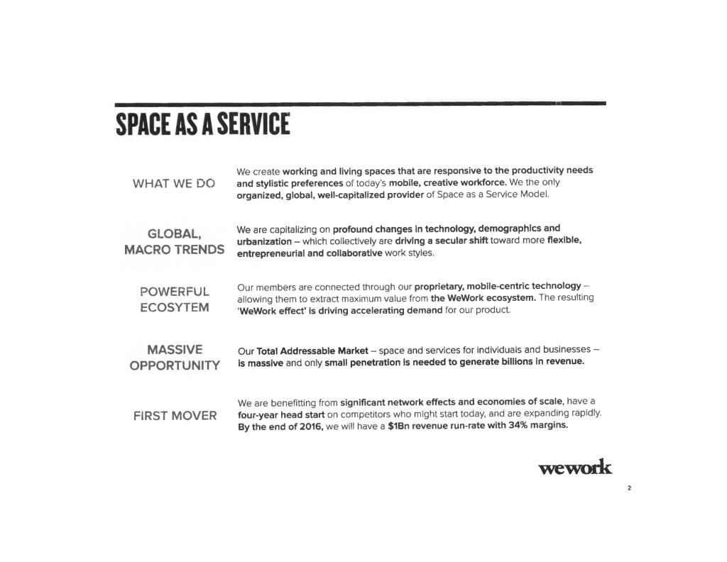WeWork pitch deck, slide 3: Space as a Service