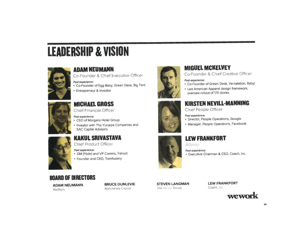 WeWork pitch deck, slide 35: Leadership