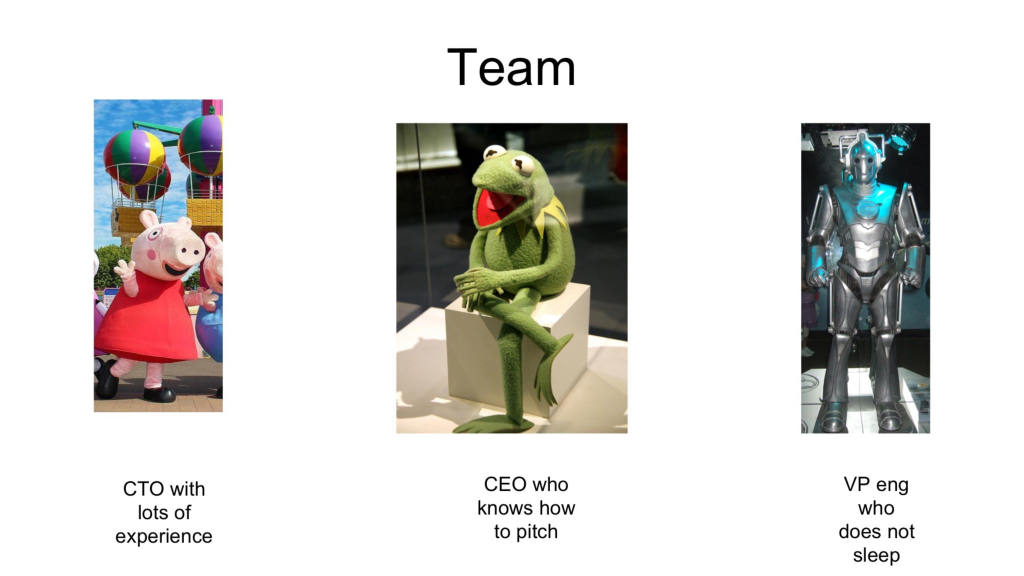 Y Combinator pitch deck, slide 9: Team