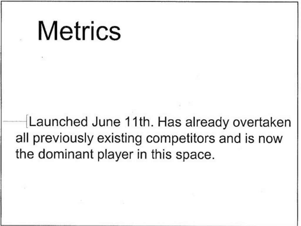 YouTube pitch deck, slide 10: Metrics