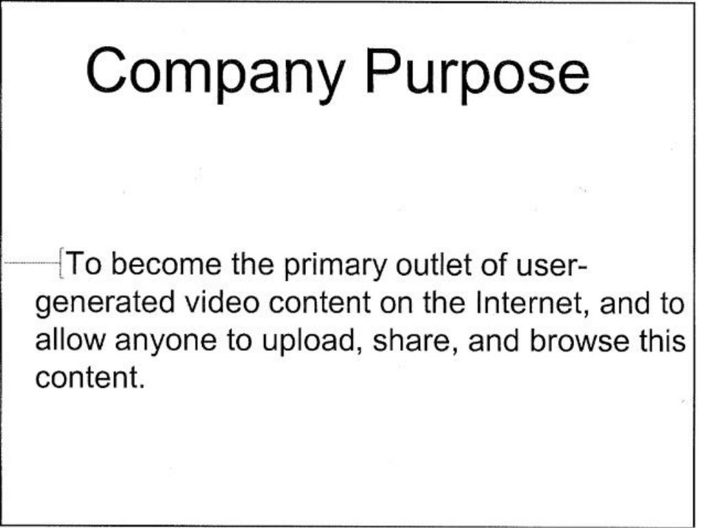 YouTube pitch deck, slide 2: Company Purpose