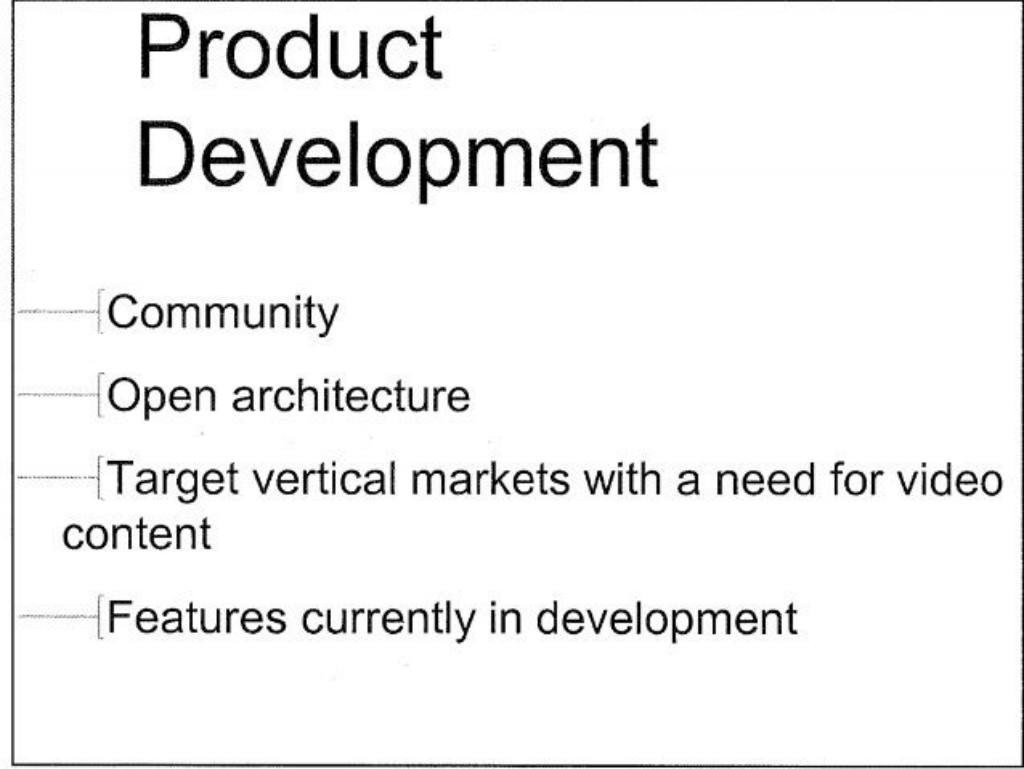 YouTube pitch deck, slide 7: Product Development