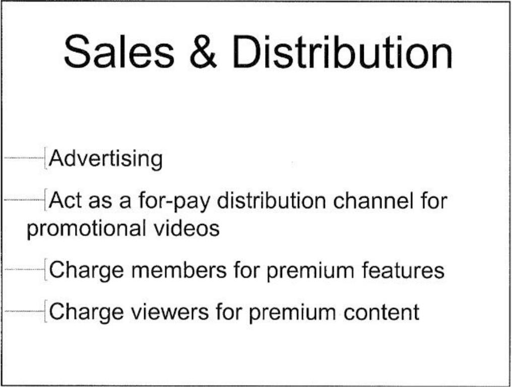 YouTube pitch deck, slide 8: Sales and Distribution