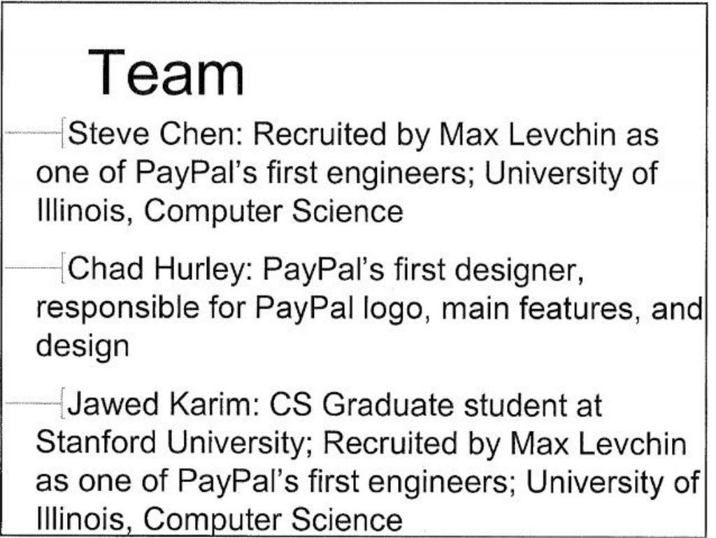 YouTube pitch deck, slide 9: Team